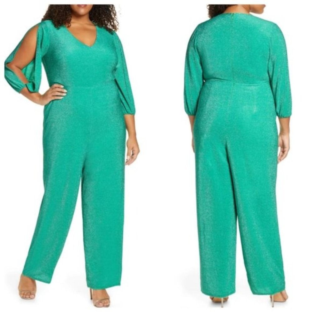 Maree Pour Toi Light Green Glitter Knit Jumpsuit